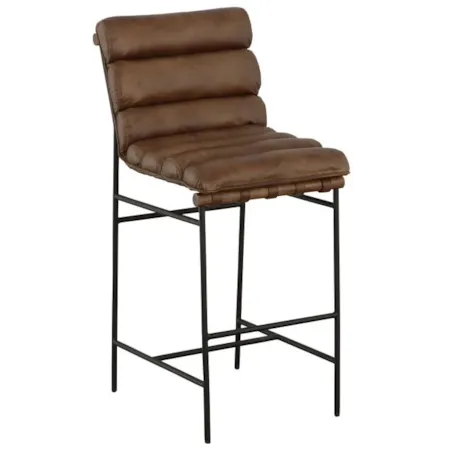 Leather Strap Barstool w/Channel Tufting