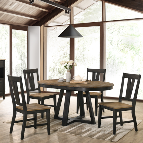 Transitional 5-Piece Dining Set with Splat Back Side Chairs