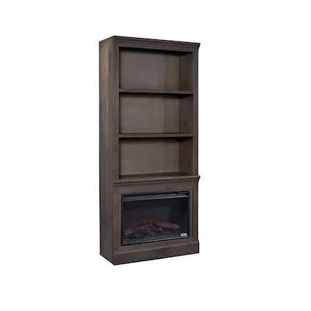 Transitional 74" Fireplace Display Case with Open Shelving