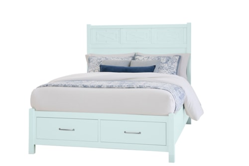Transitional King Fretwork Bed with Storage Footboard