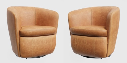Contemporary Leather Swivel Barrel Chair (Set of 2)