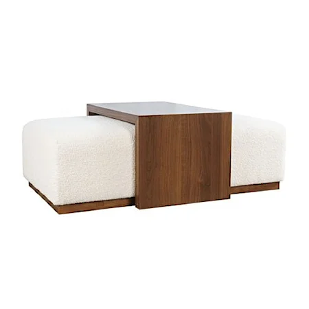 Transitional Sliding Ottoman with Casters and Shelf