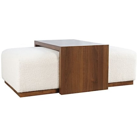 Transitional Sliding Ottoman with Casters and Shelf