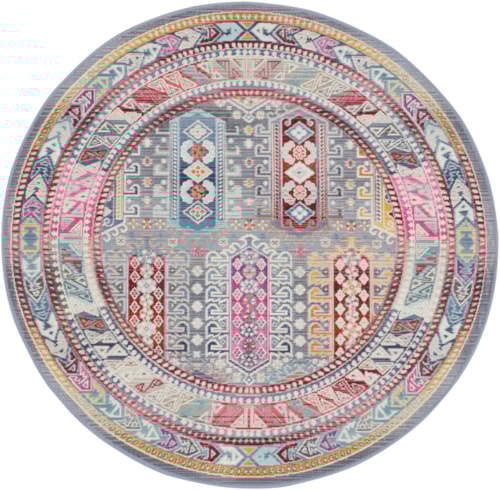 4'  Grey/Multi Round Rug
