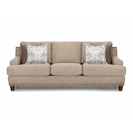 Casual Stationary Sofa with Nail-Head Trim