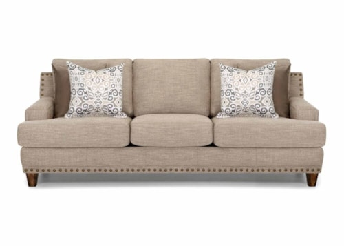 Casual Stationary Sofa with Nail-Head Trim
