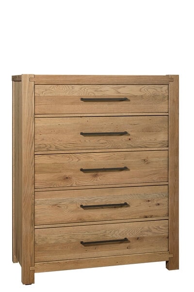 Transitional 5-Drawer Bedroom Chest with Metal Bar Hardware
