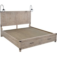 Rustic Farmhouse King Storage Panel Bed with Dual Touch Lighting