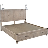 Rustic Farmhouse Queen Storage Panel Bed with Dual Touch Lighting