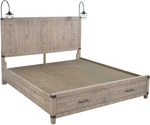 Rustic Farmhouse California King Storage Panel Bed with Dual Touch Lighting