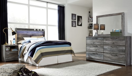 Full Panel Bed Headboard, Dresser, Mirror And Nightstand
