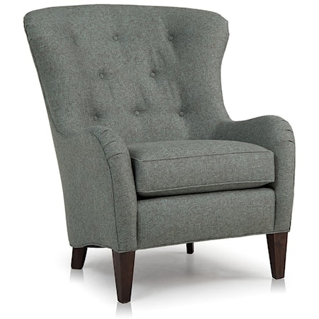 Transitional Wing Back Chair with Tufting and Wood Tapered Legs