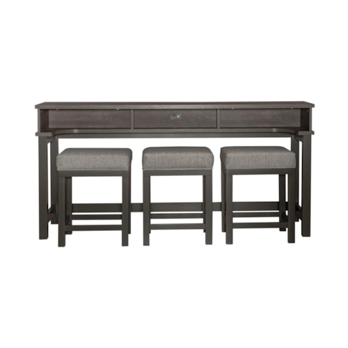Contemporary 4-Piece Console Bar Table Set with Charging Station