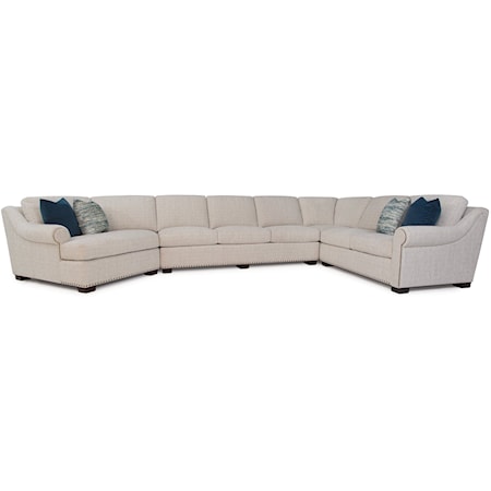 3-Piece Customizable Sectional Sofa with Raised Panel Arms and Nailheads