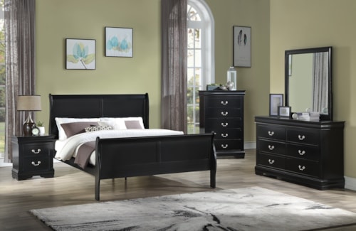 Louis Philip Transitional Black 5-Piece Bedroom Set - Queen