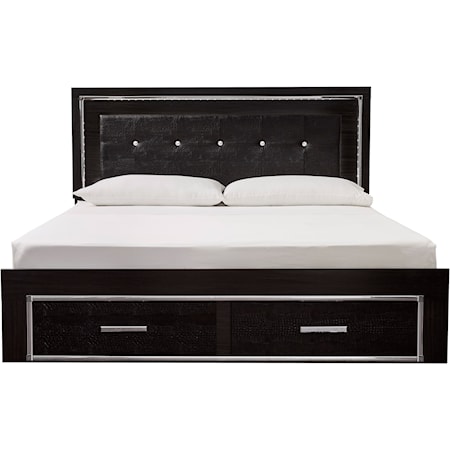Glam King Upholstered Storage Bed with LED Lighting