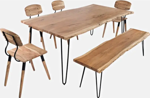 60" Dining Table with 4 Chairs and Bench