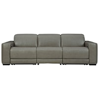 Contemporary Leather Match Power Reclining Sofa with Power Headrests