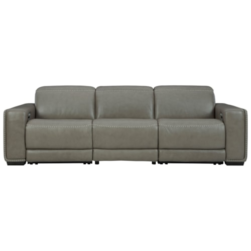 Contemporary Leather Match Power Reclining Sofa with Power Headrests