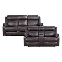 Casual 2-Piece Reclining Living Room Set with Cupholders and Drop-Down Storage Console