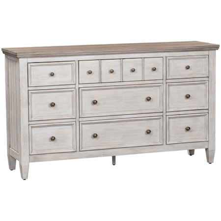 Farmhouse 9-Drawer Dresser with Felt-Lined Top Drawers