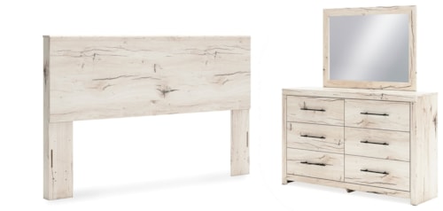 King Panel Headboard, Dresser And Mirror