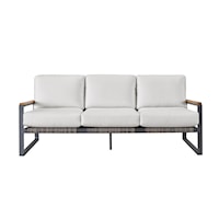 Transitional Outdoor Living Sofa with Exposed Wood Armrests