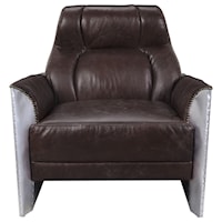 Industrial Leather Club Chair with Riveted Aluminum