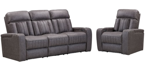 Casual Power Reclining Sofa and Recliner Set with Power Headrests