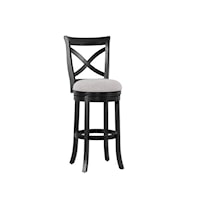 Contemporary X-Back Black Wooden Counter Stool with Upholstered Seat