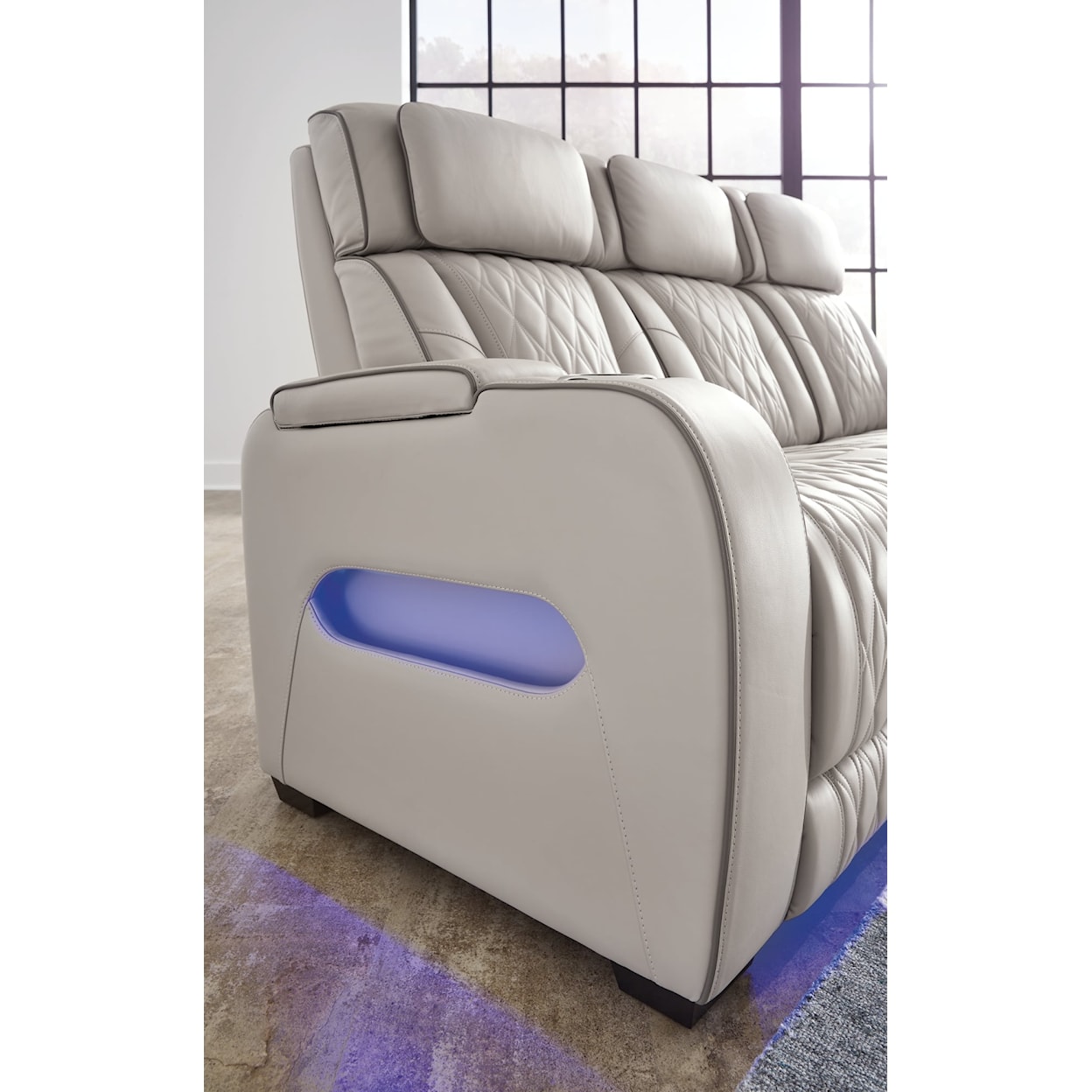 Signature Design by Ashley Boyington Power Reclining Sofa w/LED, Heat & Massage