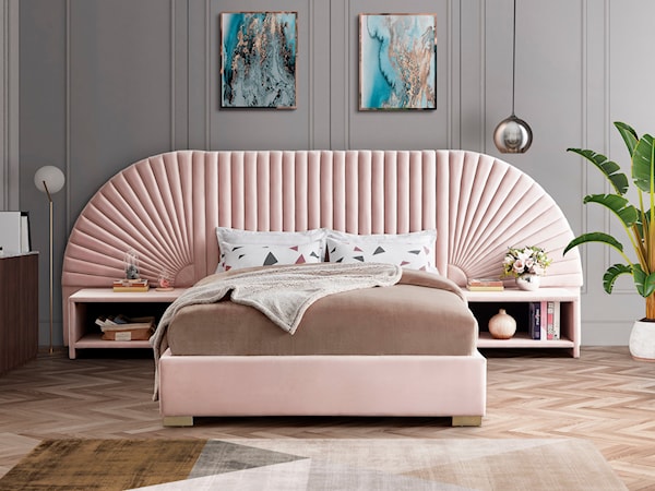 3-Piece Pink Velvet Queen Bedroom Set