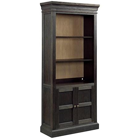 Transitional 2-Door Bookcase with Display Light