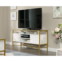 Cotemporary Glass-Top TV Credenza with Concealed Storage