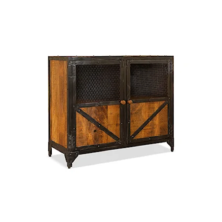 Transitional 2-Door Cabinet with Iron Accents and Metal Grate Doors