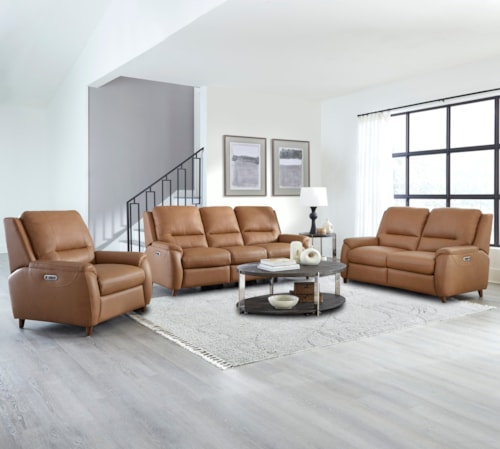 Transitional 3-Piece Power Reclining Living Room Set with Power Headrests
