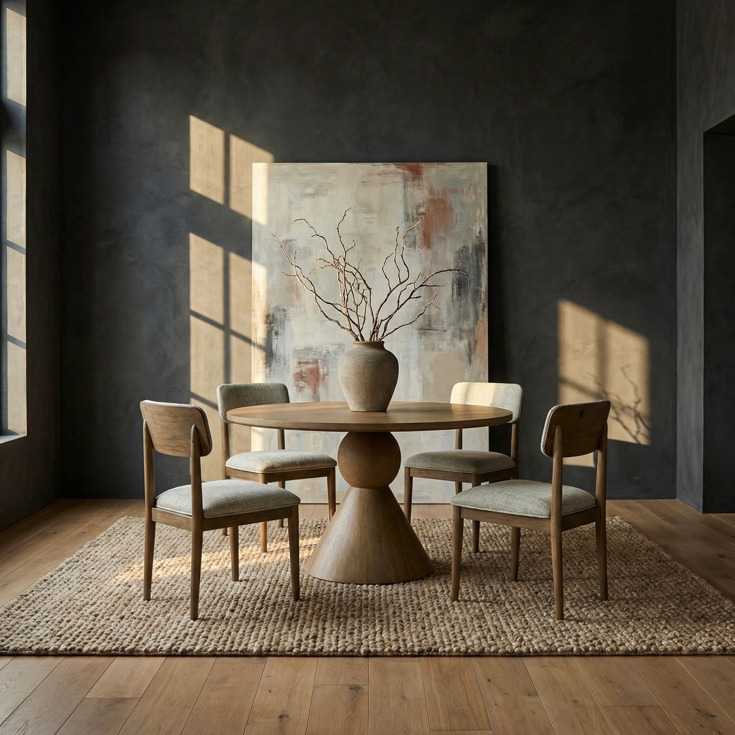 Contemporary 5-pc. Round Pedestal Dining Set with Upholstered Chairs