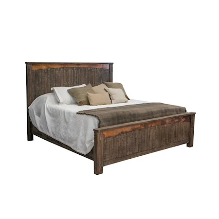 Rustic Queen Panel Bed with Copper Accents