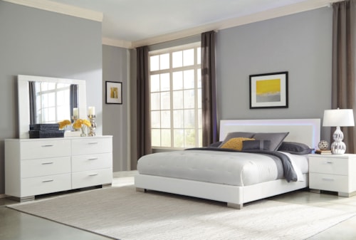 Felicity 4-Piece Eastern King Bedroom Set White High Gloss
