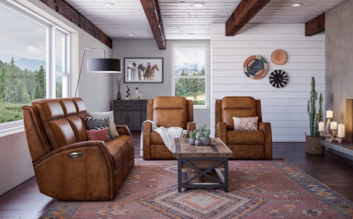 Rustic 3-Piece Leather Power Reclining Living Room Set