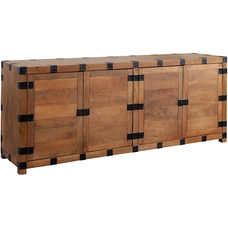 Solid Mango Wood 4-Door Sideboard