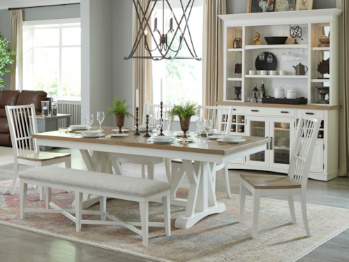 Farmhouse 7-Piece Trestle Dining Set with Buffet and Hutch