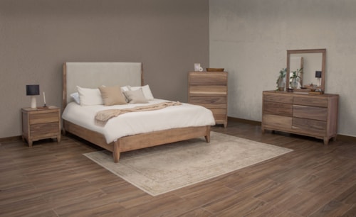 Contemporary 5-Piece Queen Bedroom Set with Upholstered Headboard