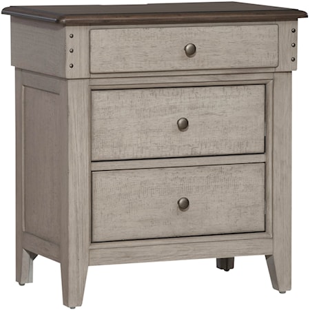 Modern Farmhouse 3-Drawer Nightstand with Charging Station