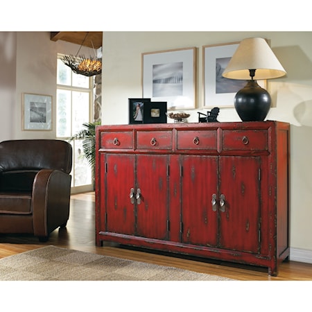 4-Drawer Red Asian Cabinet