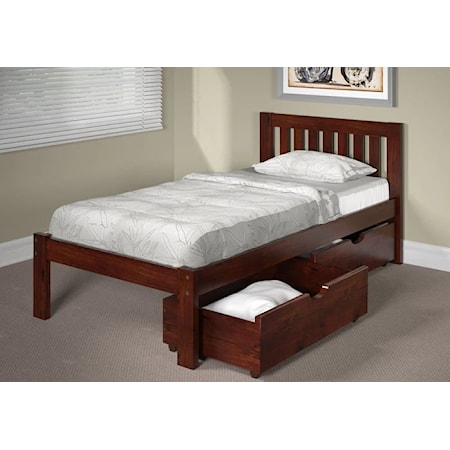 Mission Style Twin Bed with Under Bed Drawers
