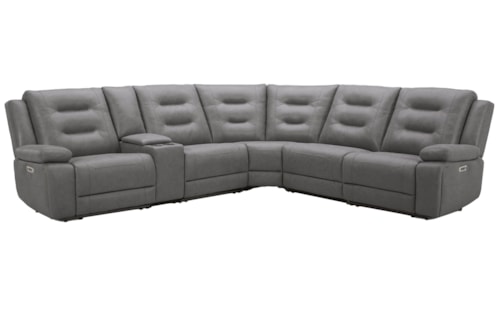 Casual 6-Piece Power Reclining Sectional Sofa with Entertainment Console