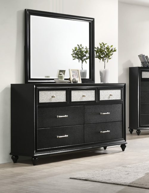 Lila Glam 7-Drawer Dresser and Mirror with Faux Crystal Detail