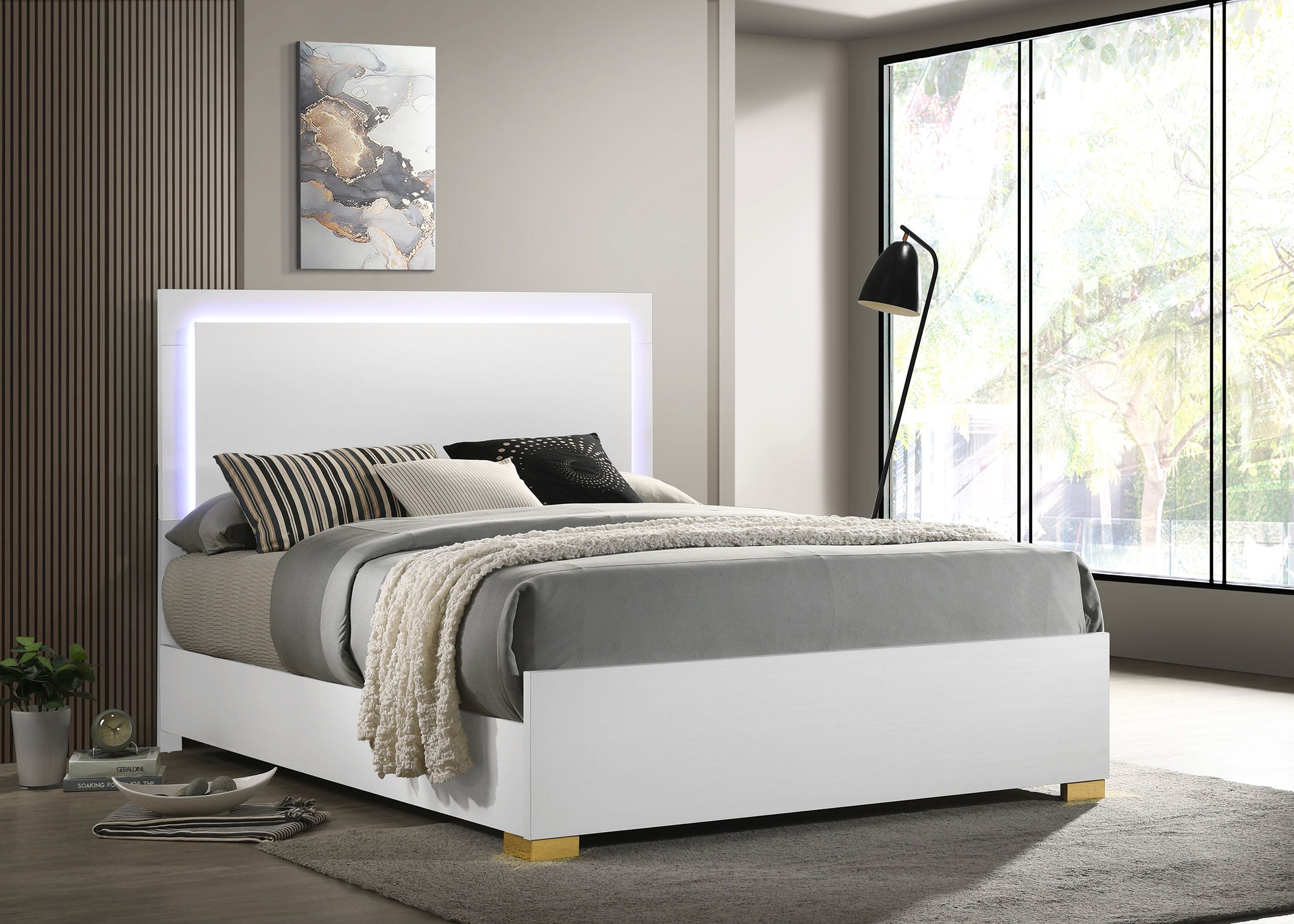 Marceline Wood Full LED Panel Bed
