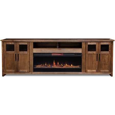 Rustic TV Stand with Built-In Fireplace